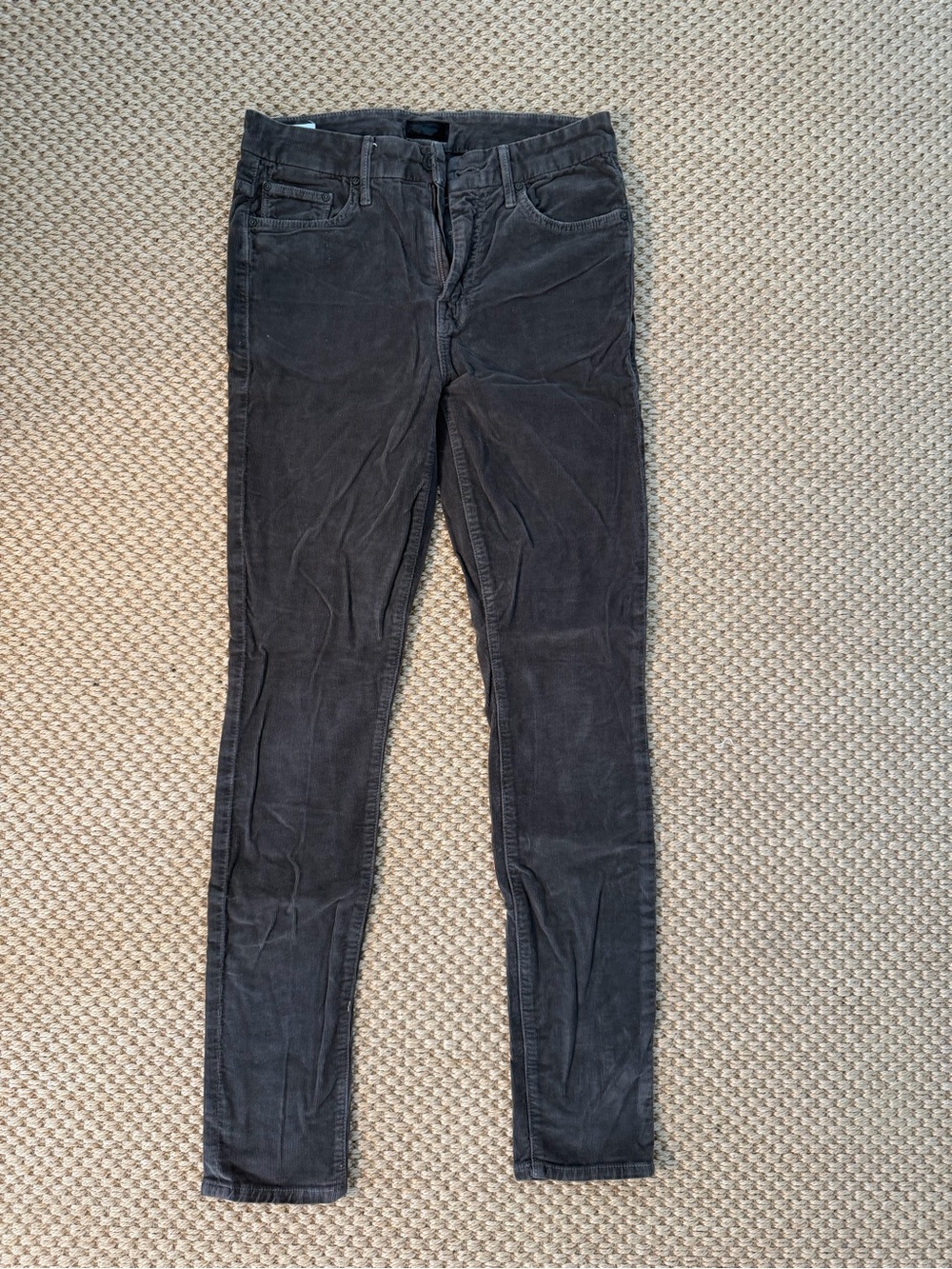 MOTHER High Waisted Looker Corduroy Jeans - Charcoal Gray